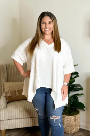 Off White Textured V Neck High Low Top *Final Sale*