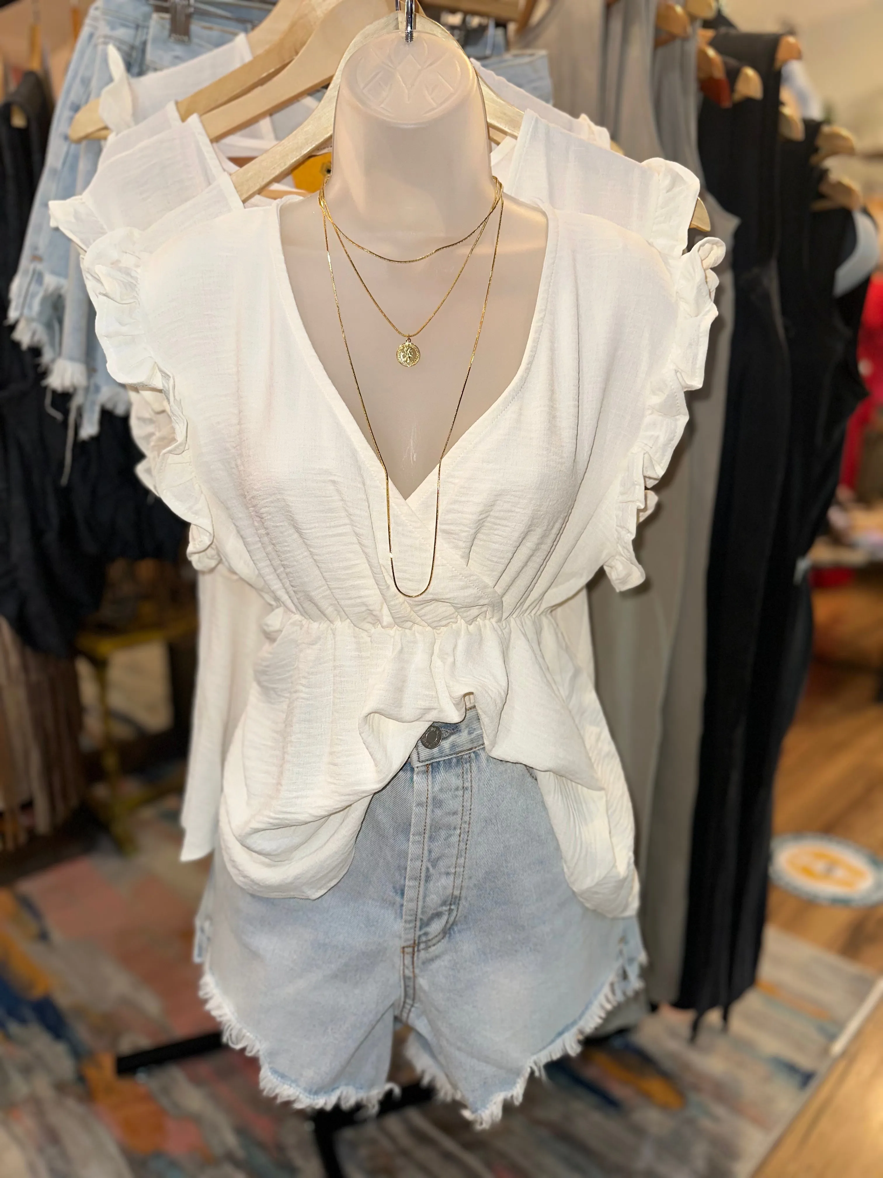 Off White V-Neck Blouse