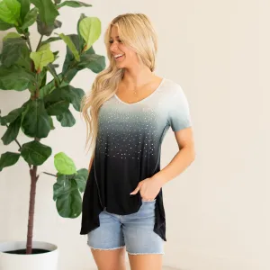 OMBRE DYE SHORT SLEEVE TOP WITH STONES