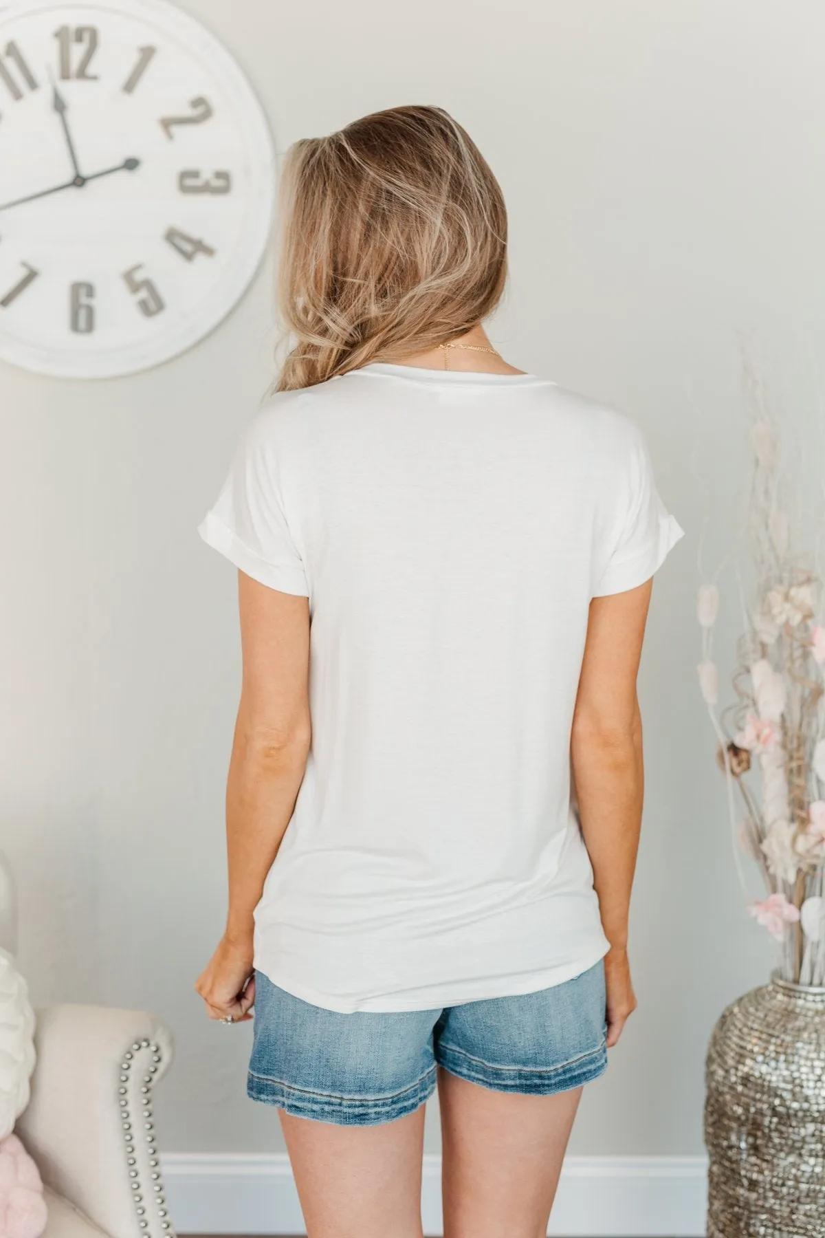 On My Own V-Neck Pocket Top- Off-White