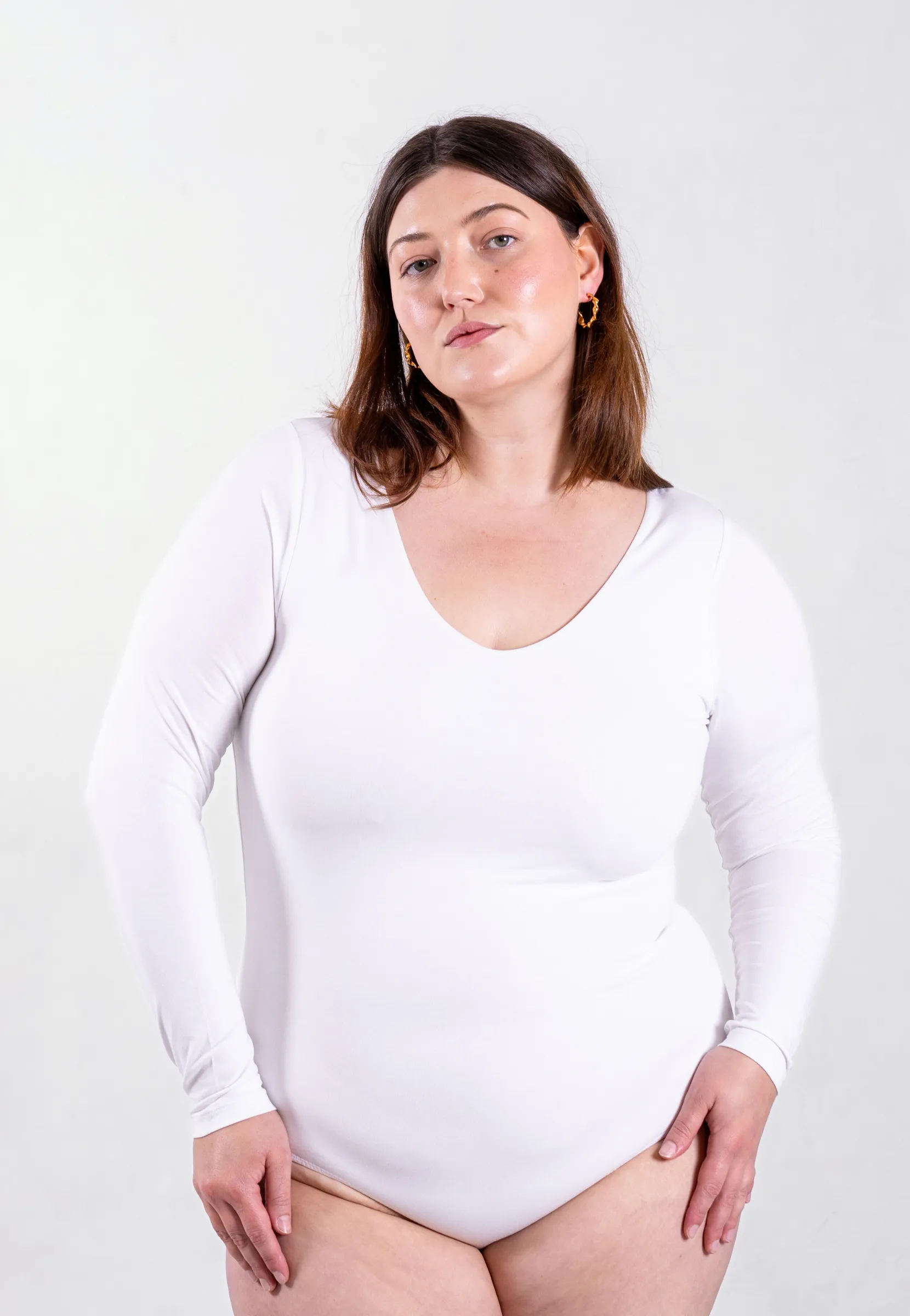 Organic Cotton Long Sleeve V-Neck Bodysuit, White