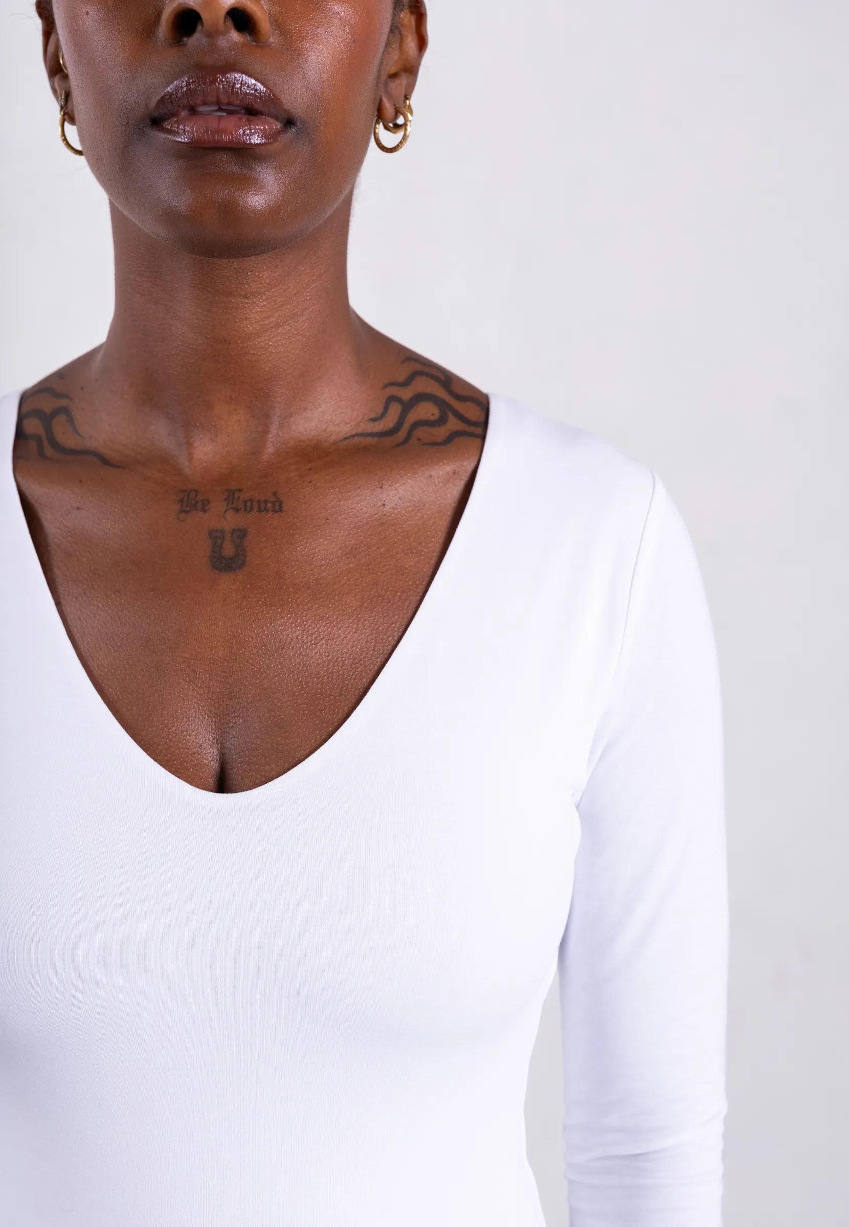 Organic Cotton Long Sleeve V-Neck Bodysuit, White