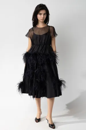 Organza Peplum with Feather Trim