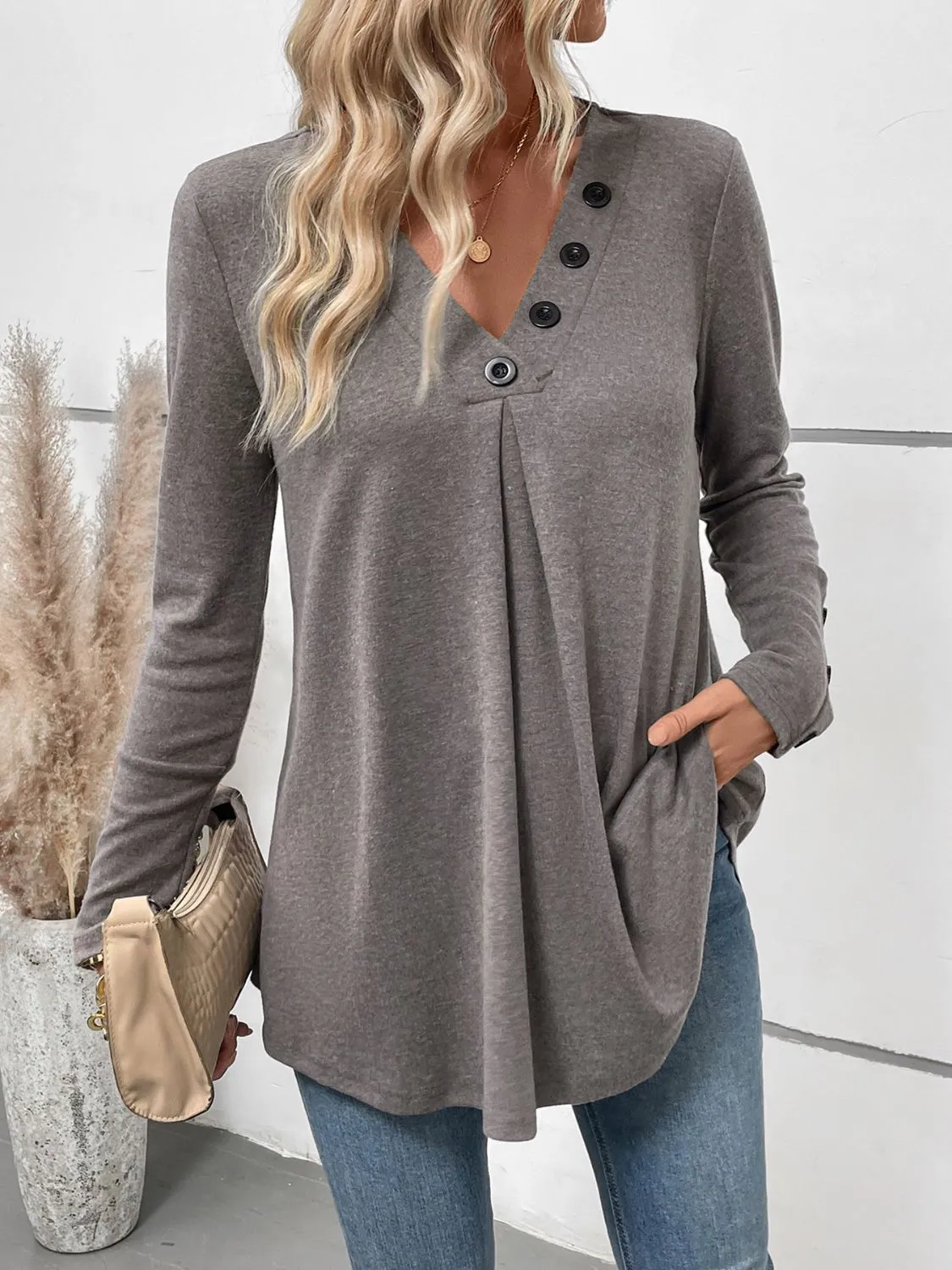 Paris Perfee V-Neck Long Sleeve T-Shirt