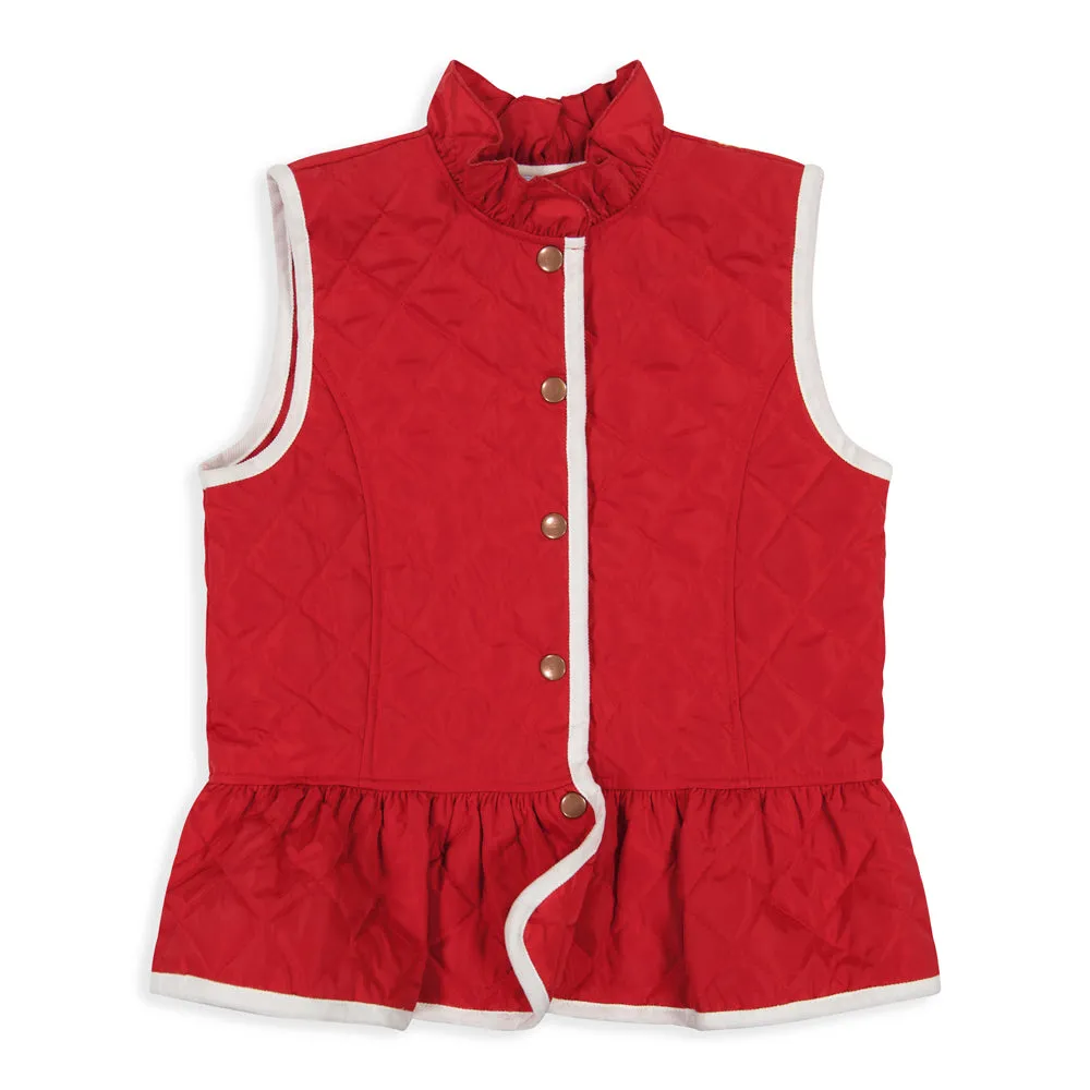 Peplum Puffer Vest -- Red w/ Ivory