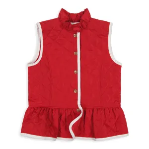 Peplum Puffer Vest -- Red w/ Ivory