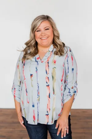 Perfectly Poise Printed V-Neck Top- Light Blue