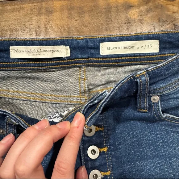 Pilcro &amp; The Letterpress Anthro Relaxed Straight Leg Button Fly Denim Jeans 26