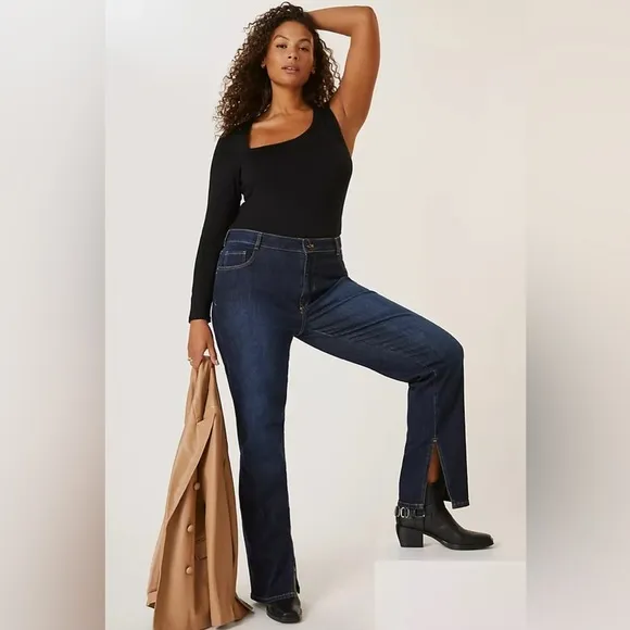 Pilcro Anthropologie The Split Straight Jeans Split Ankle Hem Medium Wash Trendy