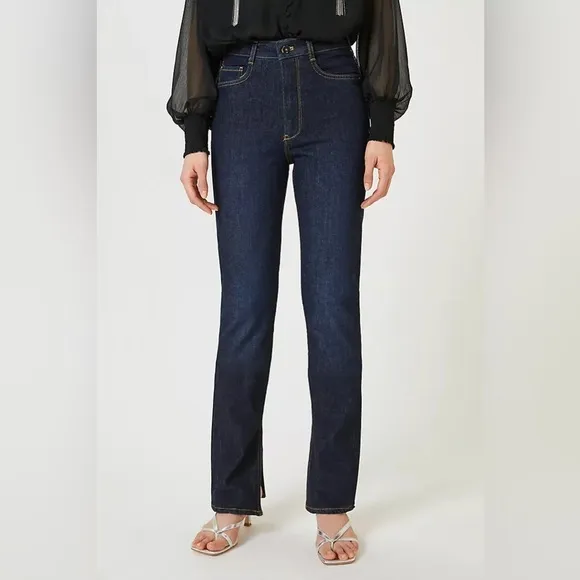 Pilcro Anthropologie The Split Straight Jeans Split Ankle Hem Medium Wash Trendy