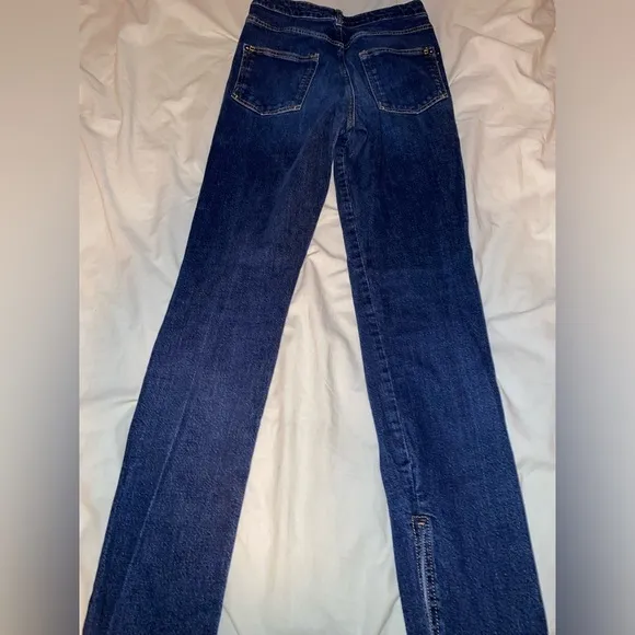 Pilcro Anthropologie The Split Straight Jeans Split Ankle Hem Medium Wash Trendy