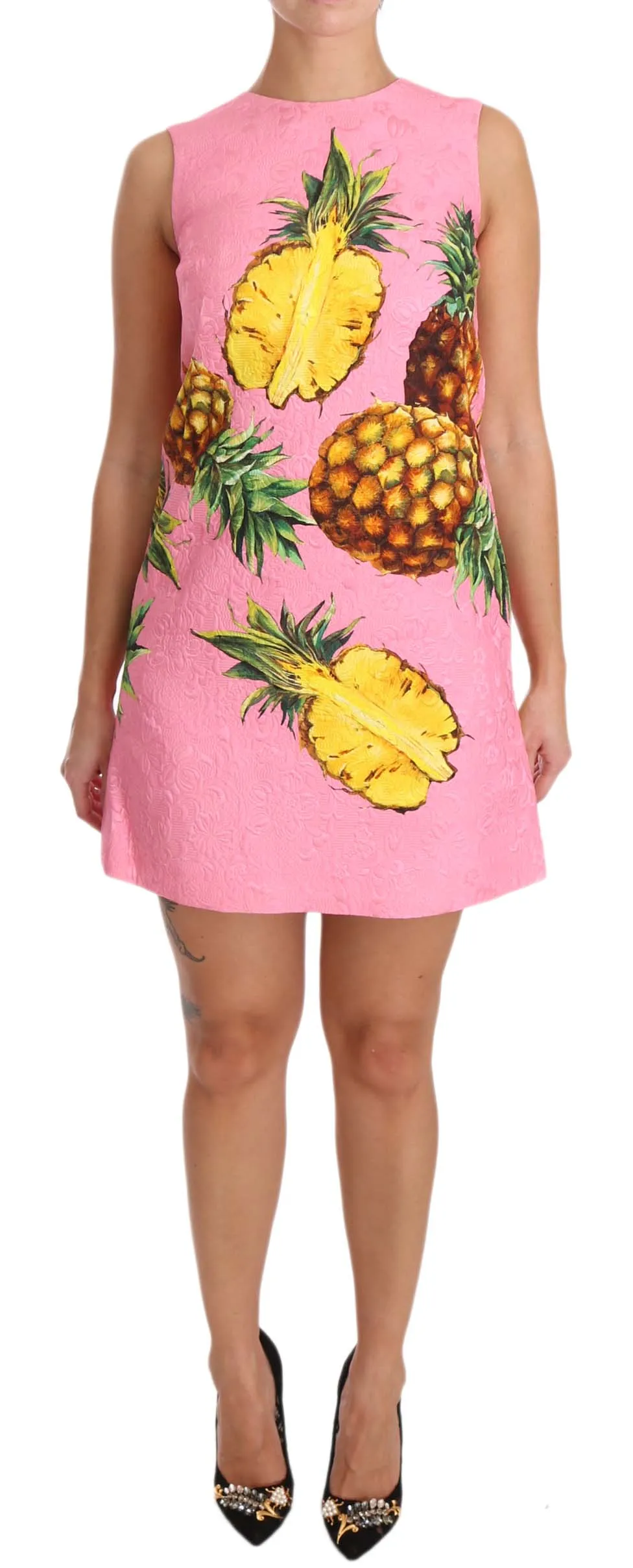 Pink Pineapple Brocade A-Line Dress