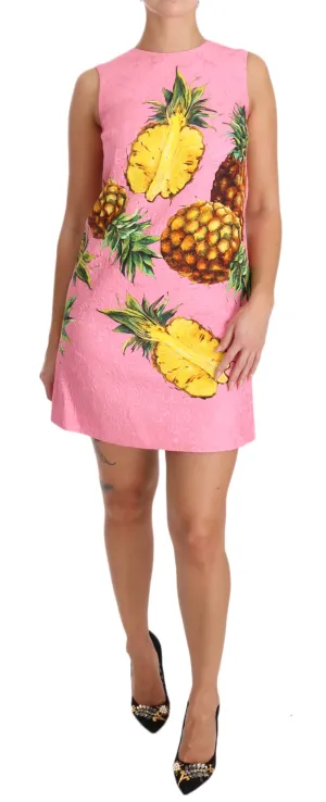 Pink Pineapple Brocade A-Line Dress