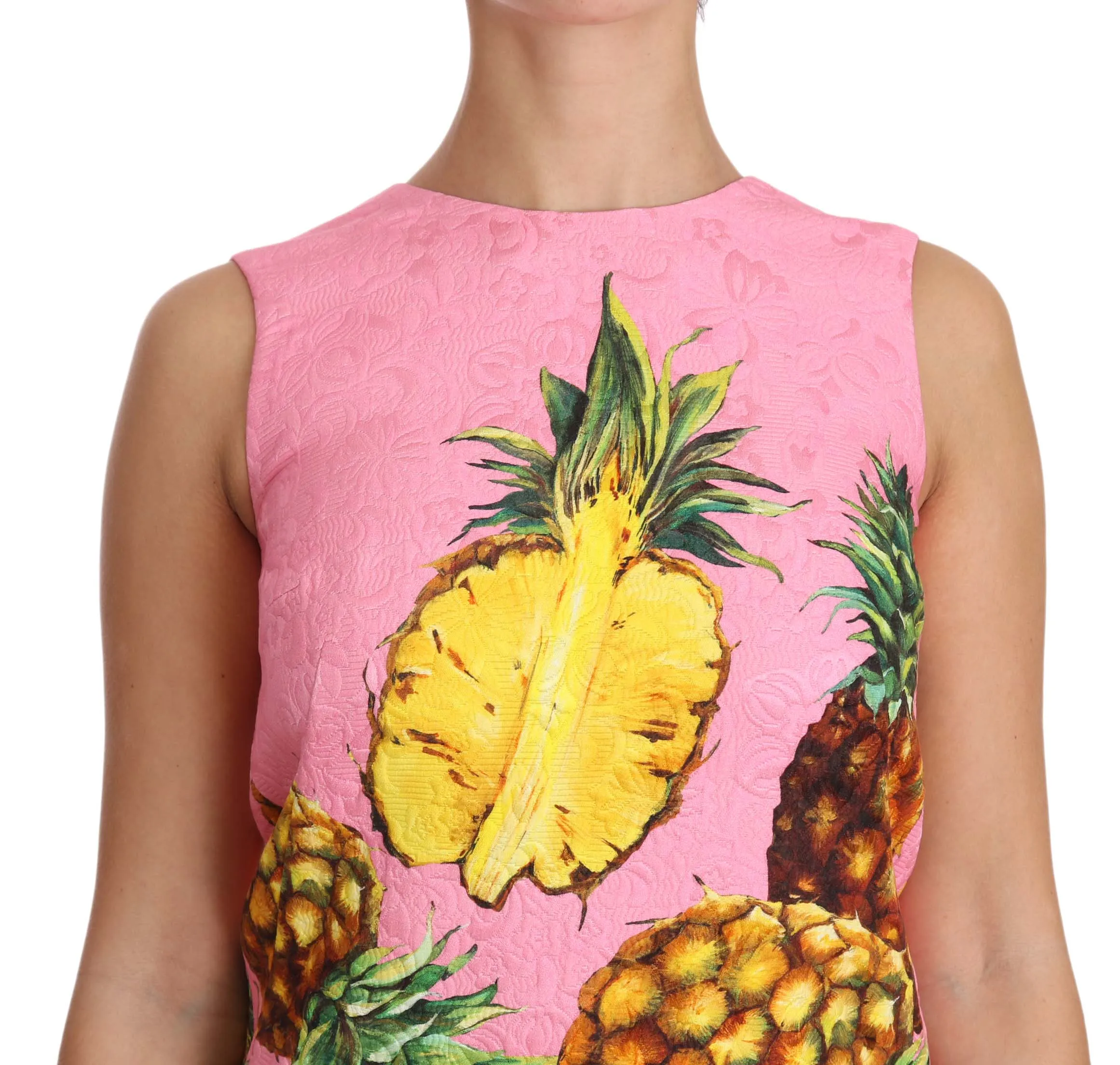 Pink Pineapple Brocade A-Line Dress