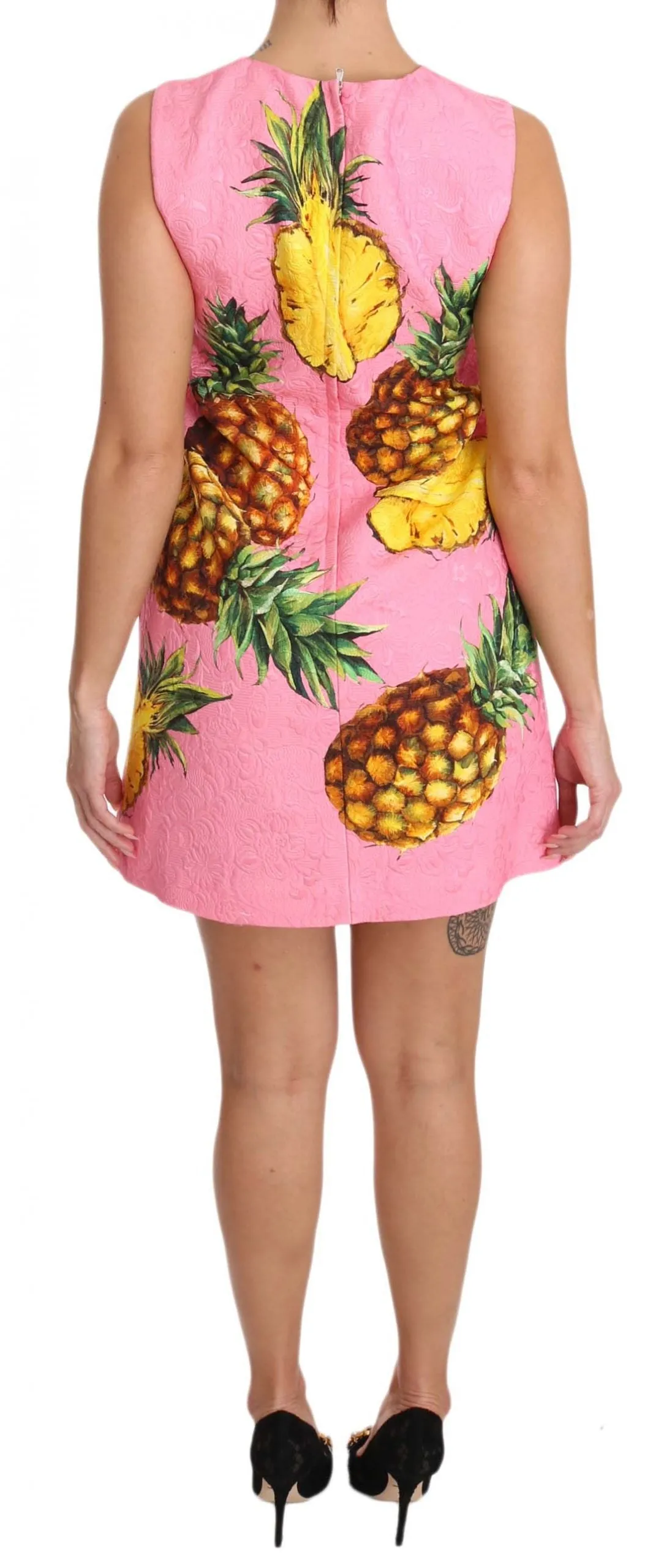 Pink Pineapple Brocade A-Line Dress