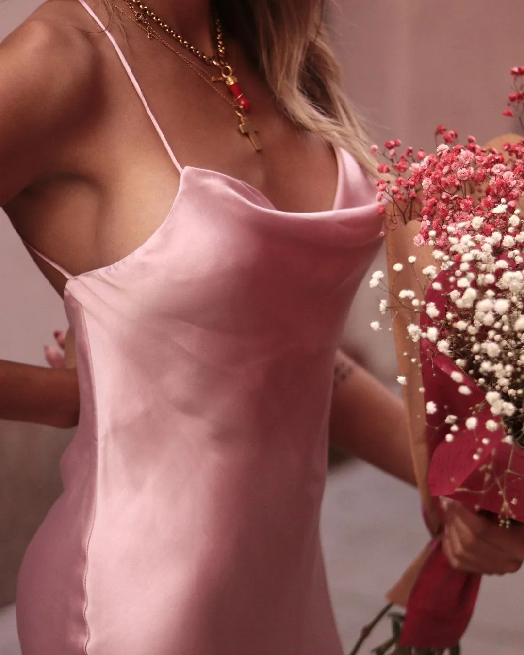 Pink Silk Satin Backless Party Mini Dresses