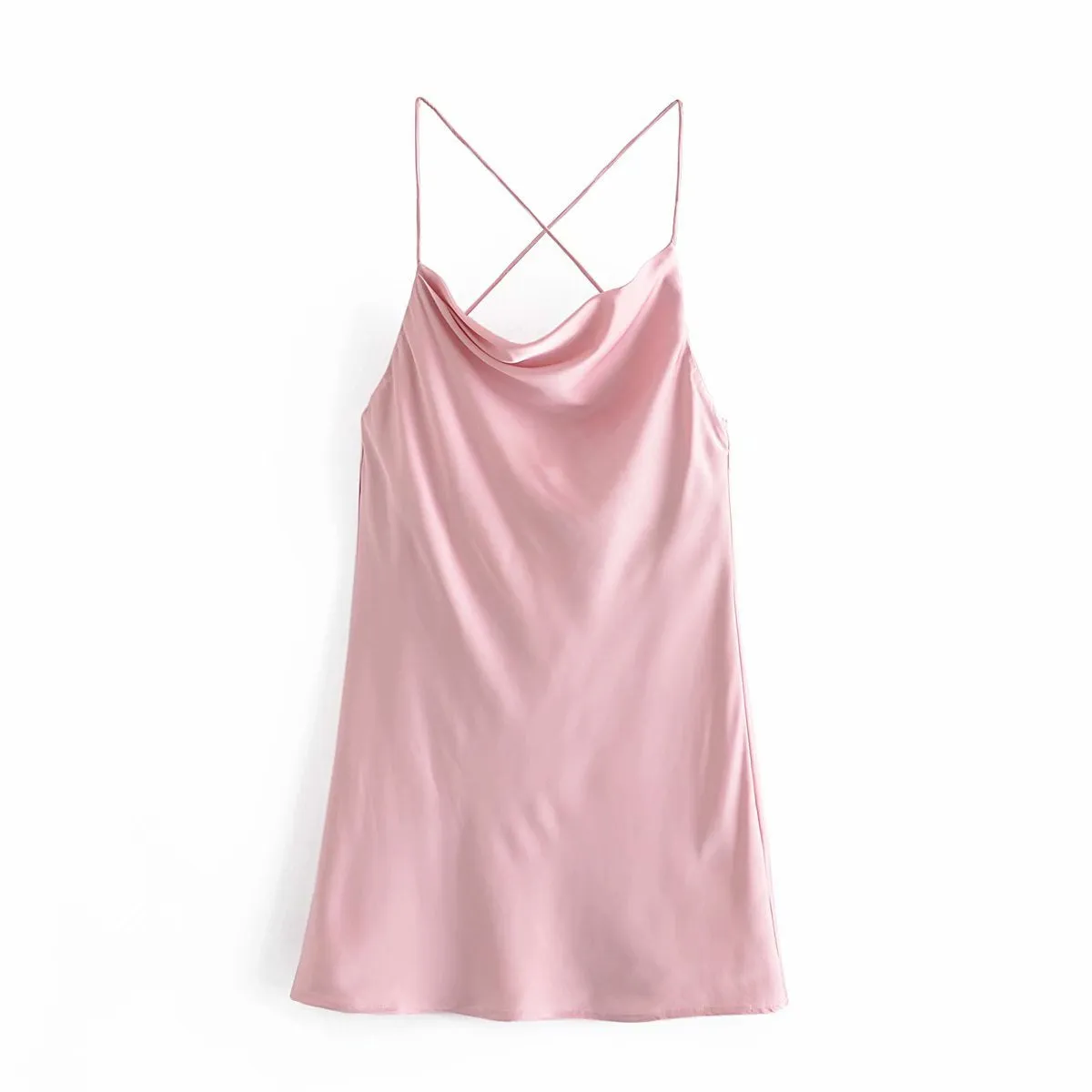 Pink Silk Satin Backless Party Mini Dresses