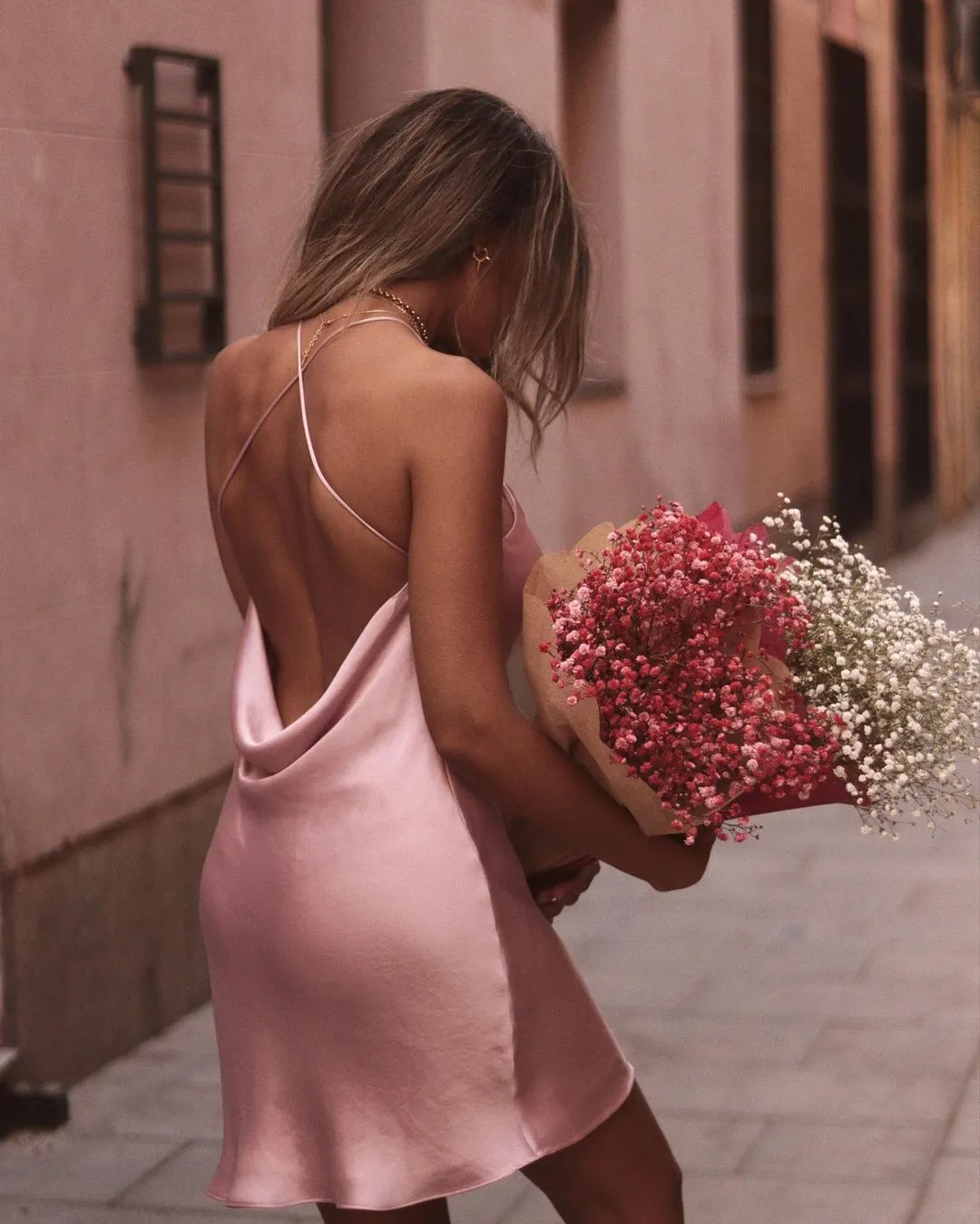Pink Silk Satin Backless Party Mini Dresses