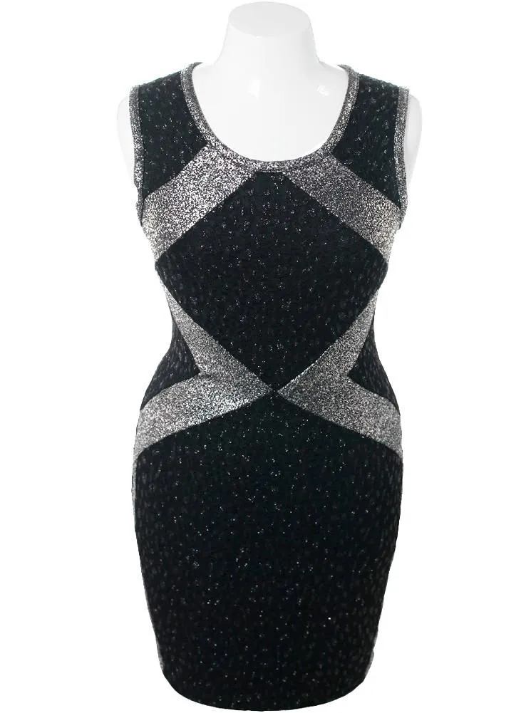 Plus Size Bodycon Sparkling Silver Black Dress