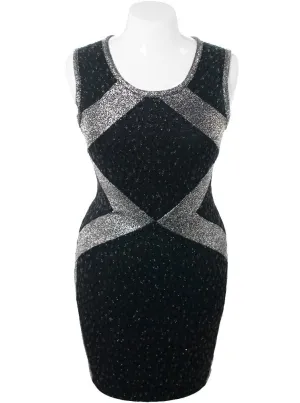 Plus Size Bodycon Sparkling Silver Black Dress