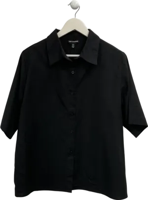 PrettyLittleThing Black Oversized Linen Feel Short Sleeve Shirt UK 6