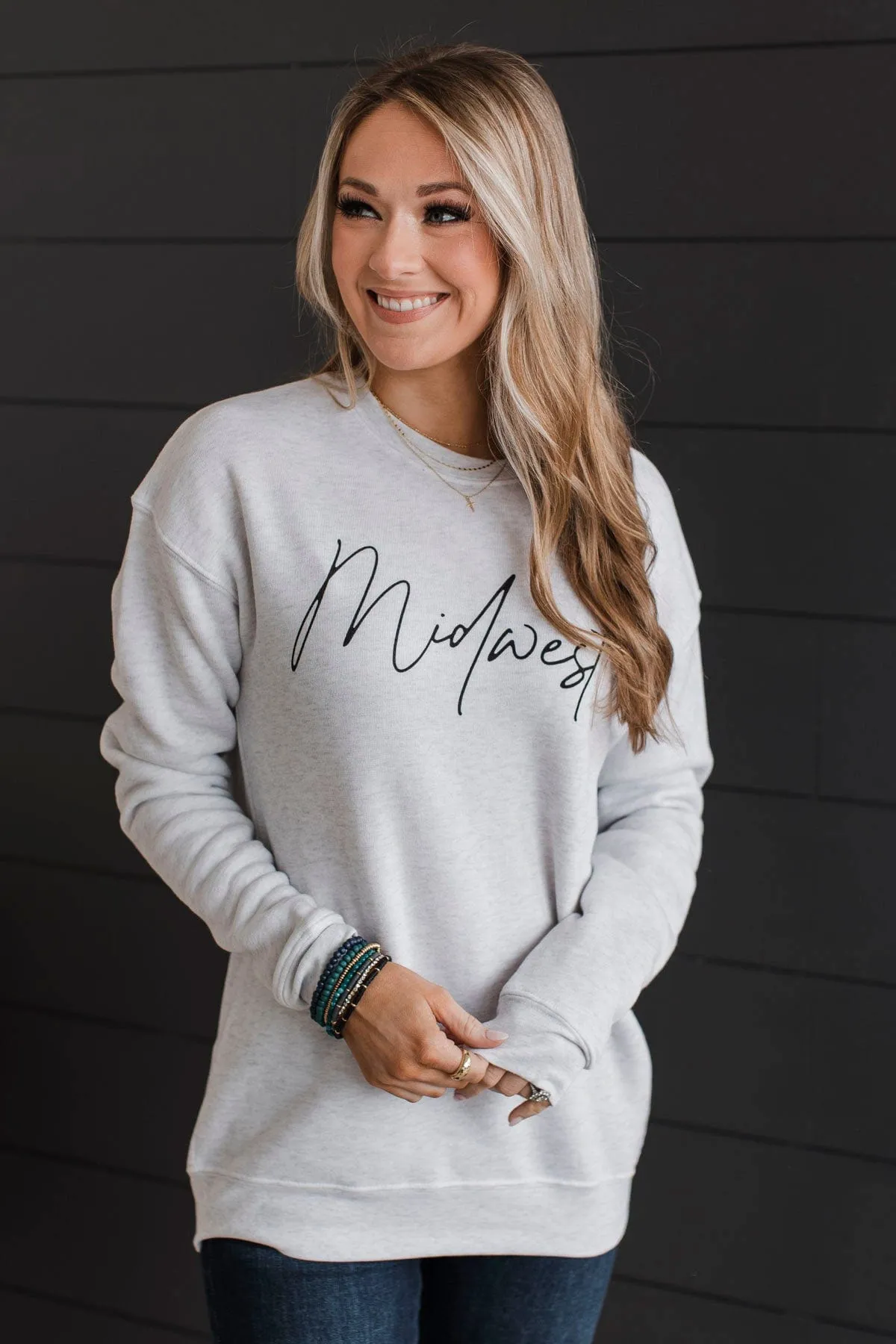 "Midwest" Crew Neck Pullover- Light Heather Grey