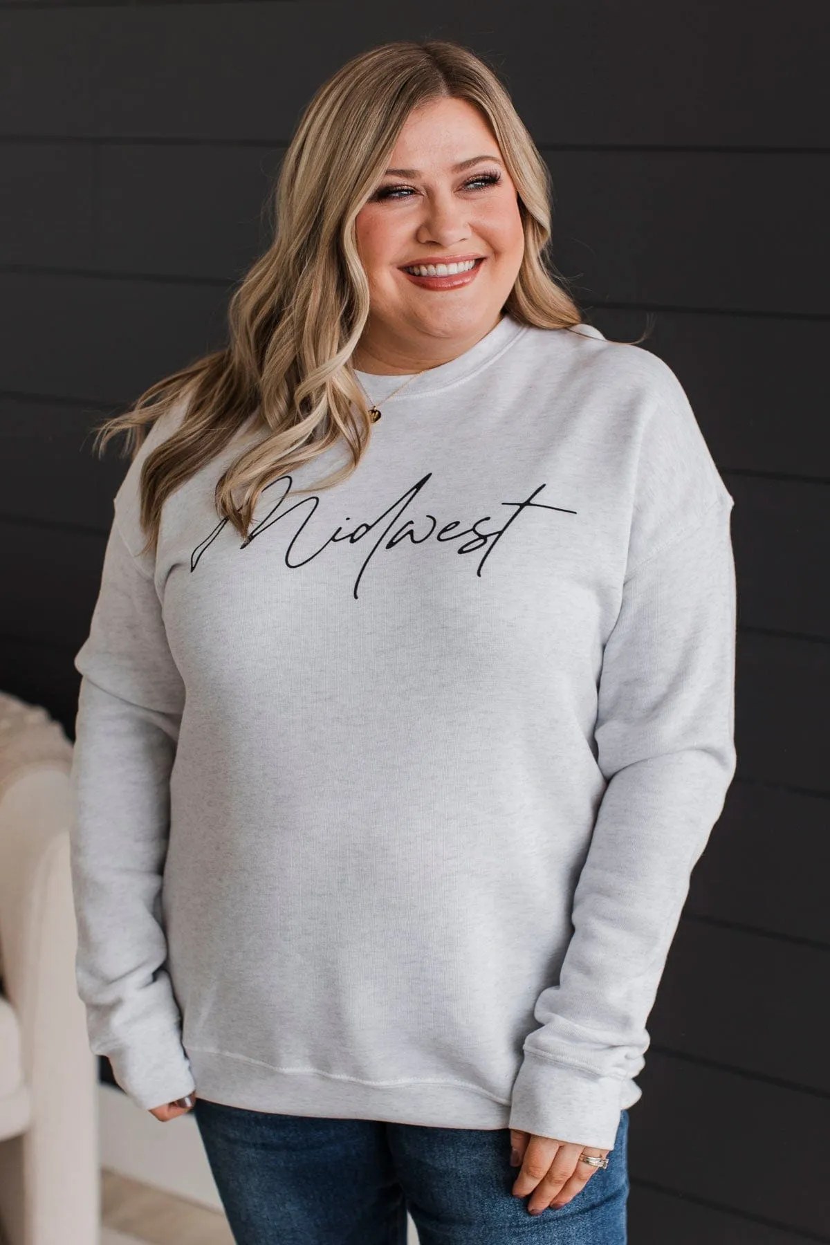 "Midwest" Crew Neck Pullover- Light Heather Grey