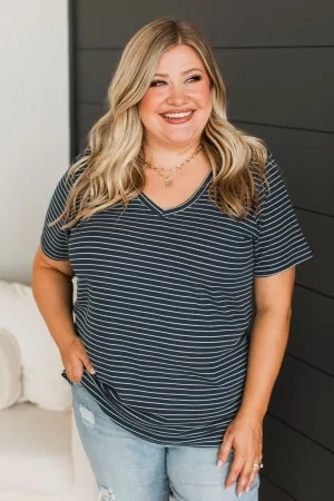 Radiate Confidence Striped V-Neck Top- Navy