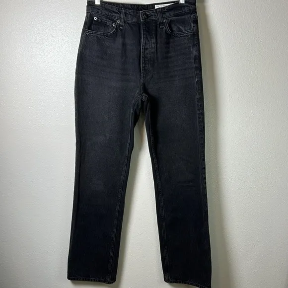 RAG &amp; BONE Alex High Rise Straight Leg Jeans Black Cotton Denim Buttonfly 28