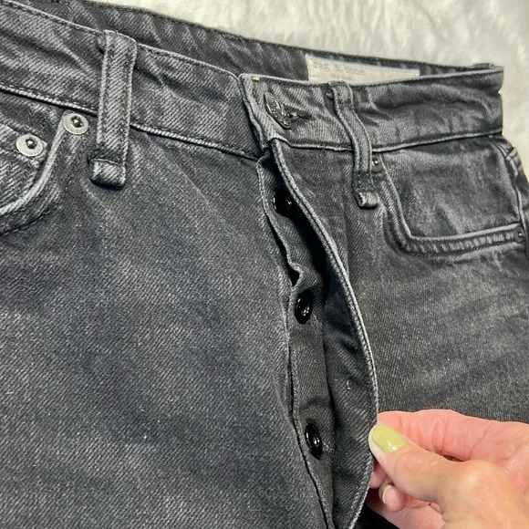 RAG &amp; BONE Alex High Rise Straight Leg Jeans Black Cotton Denim Buttonfly 28