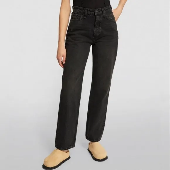 RAG &amp; BONE Alex High Rise Straight Leg Jeans Black Cotton Denim Buttonfly 28