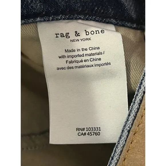 Rag &amp; Bone Peggy Straight Jeans•Women 27•Mid Rise Rigid 100% Cotton Denim Siesta