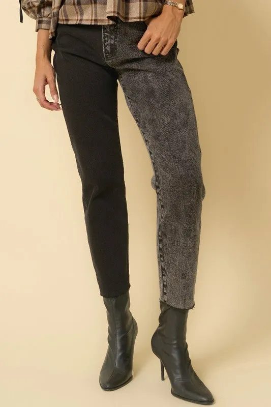 Raw Hem Black Contrast Wash Mom Jeans