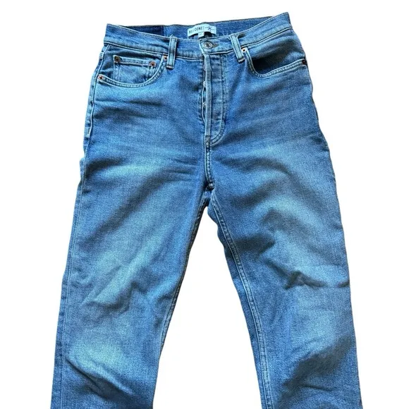 RE/DONE High Rise Wide Leg Crop Jeans size 27 Raw Hem Button Fly Redone