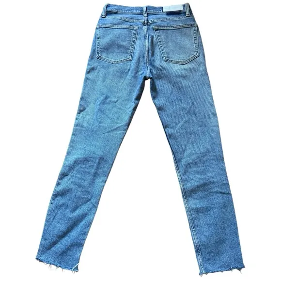RE/DONE High Rise Wide Leg Crop Jeans size 27 Raw Hem Button Fly Redone