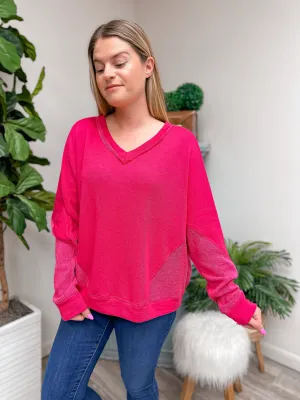 Relaxed Fit Raw Edge V-Neck Top by Sew In Love