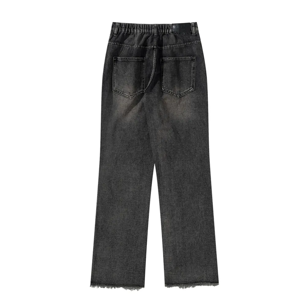 Retro Flame Patchwork Straight Fading Jeans