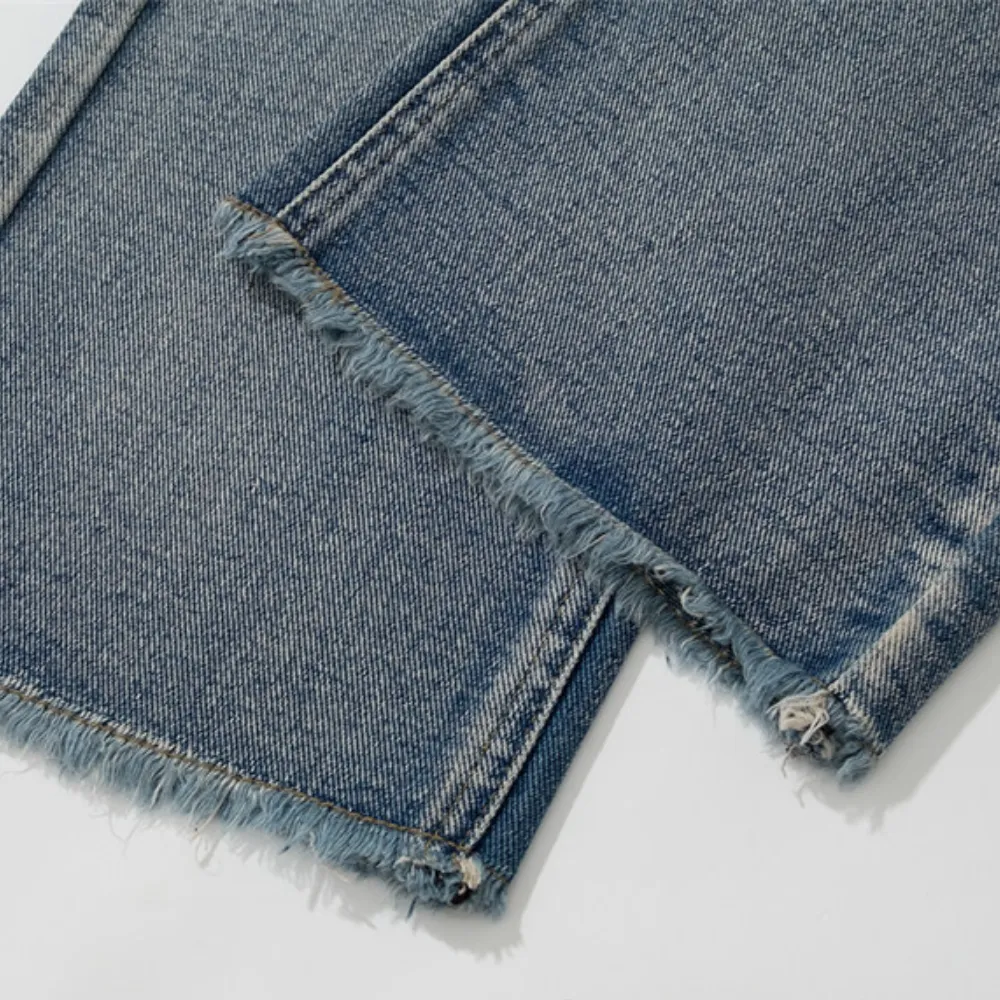 Retro Flame Patchwork Straight Fading Jeans