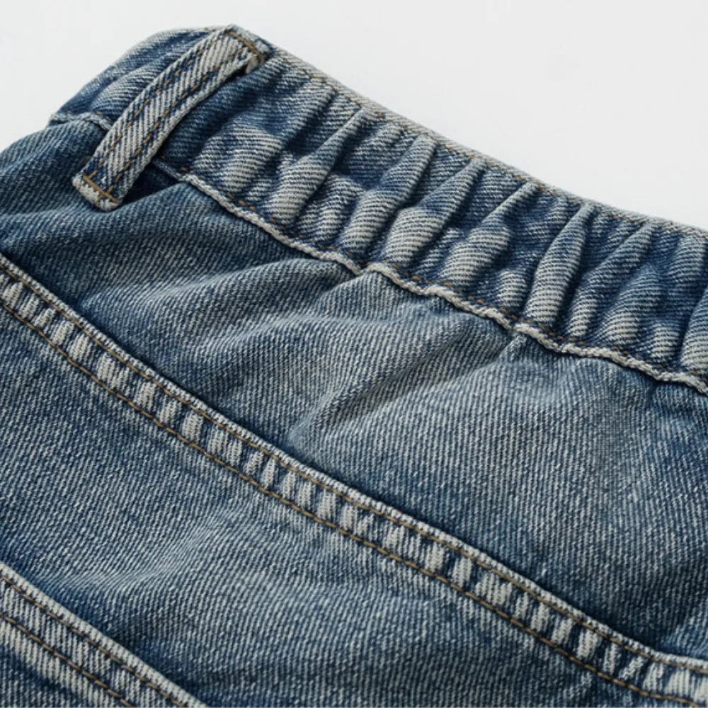 Retro Flame Patchwork Straight Fading Jeans