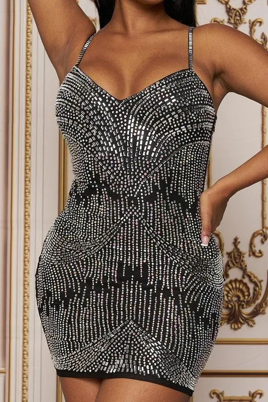 RHINESTONE SLEEVELESS BODYCON MINI DRESS