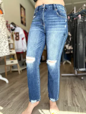 Risen High Rise Straight Leg Jeans