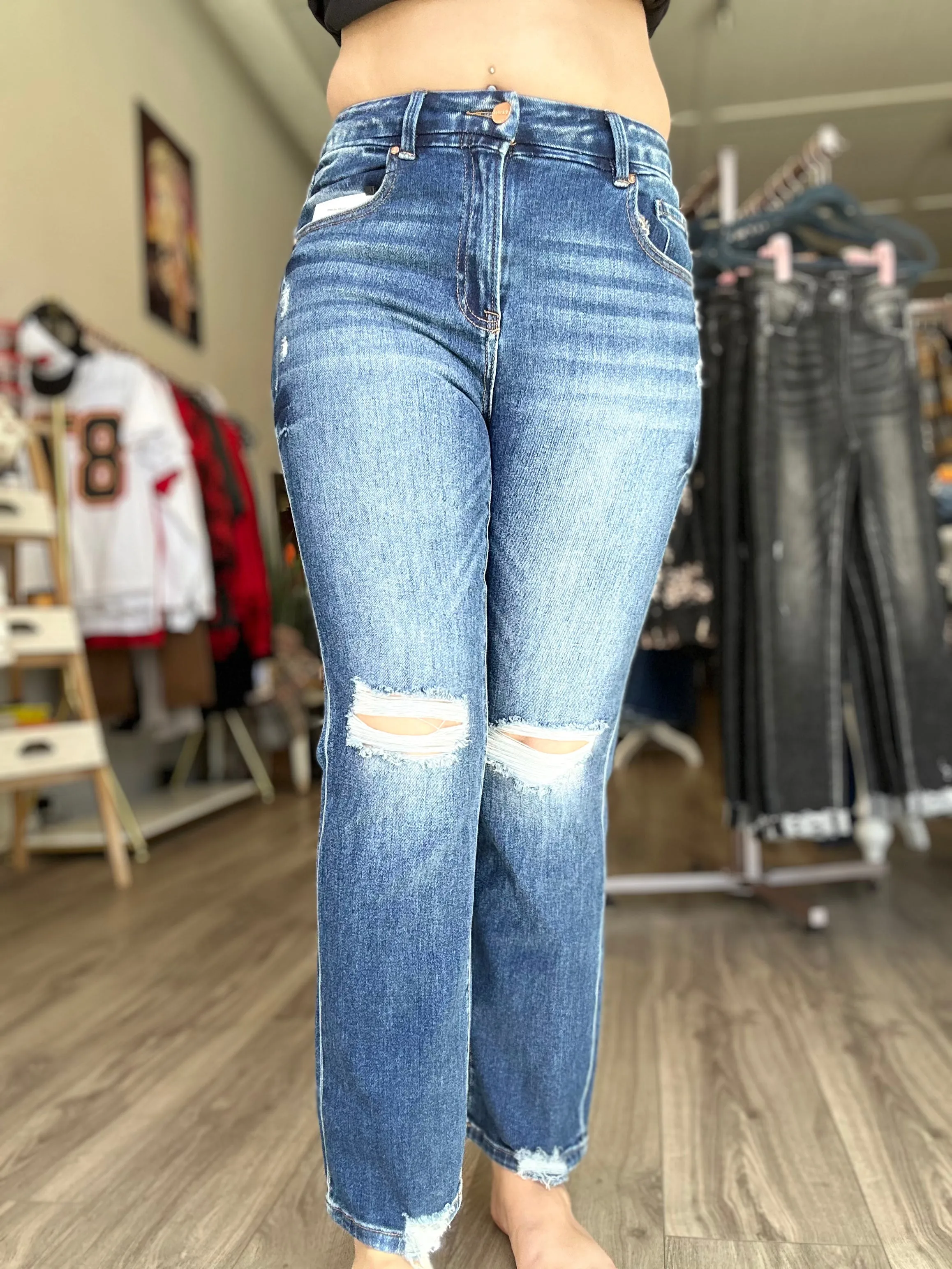 Risen High Rise Straight Leg Jeans