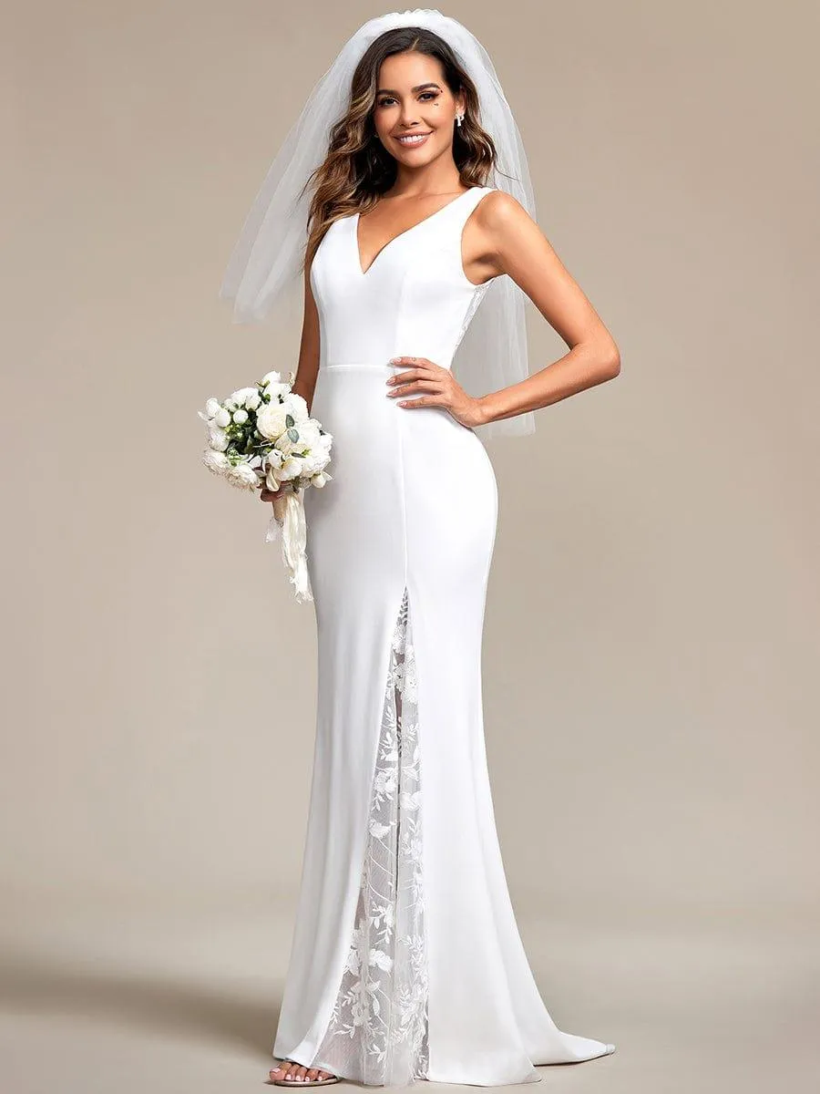 Robe de mariée sirène en polyester sans manches avec dos en dentelle
