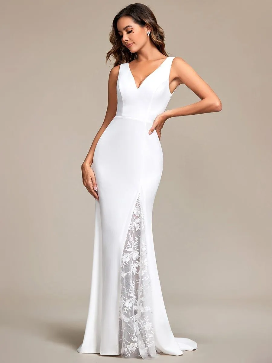 Robe de mariée sirène en polyester sans manches avec dos en dentelle