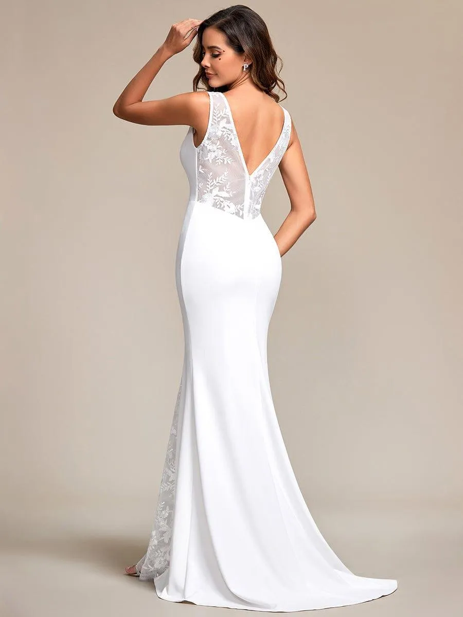 Robe de mariée sirène en polyester sans manches avec dos en dentelle