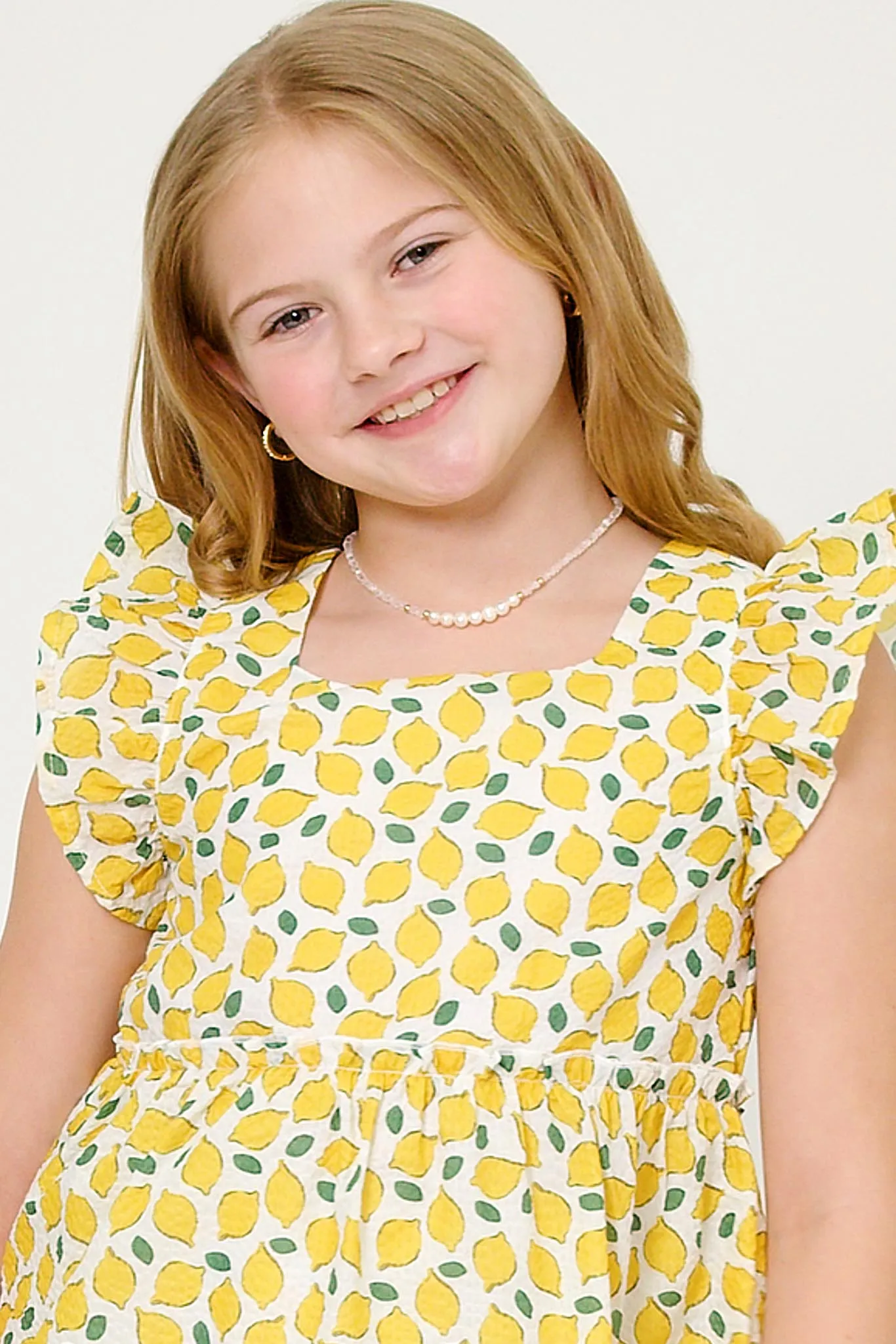 Ruffle Sleeve Lemon Print Peplum Top