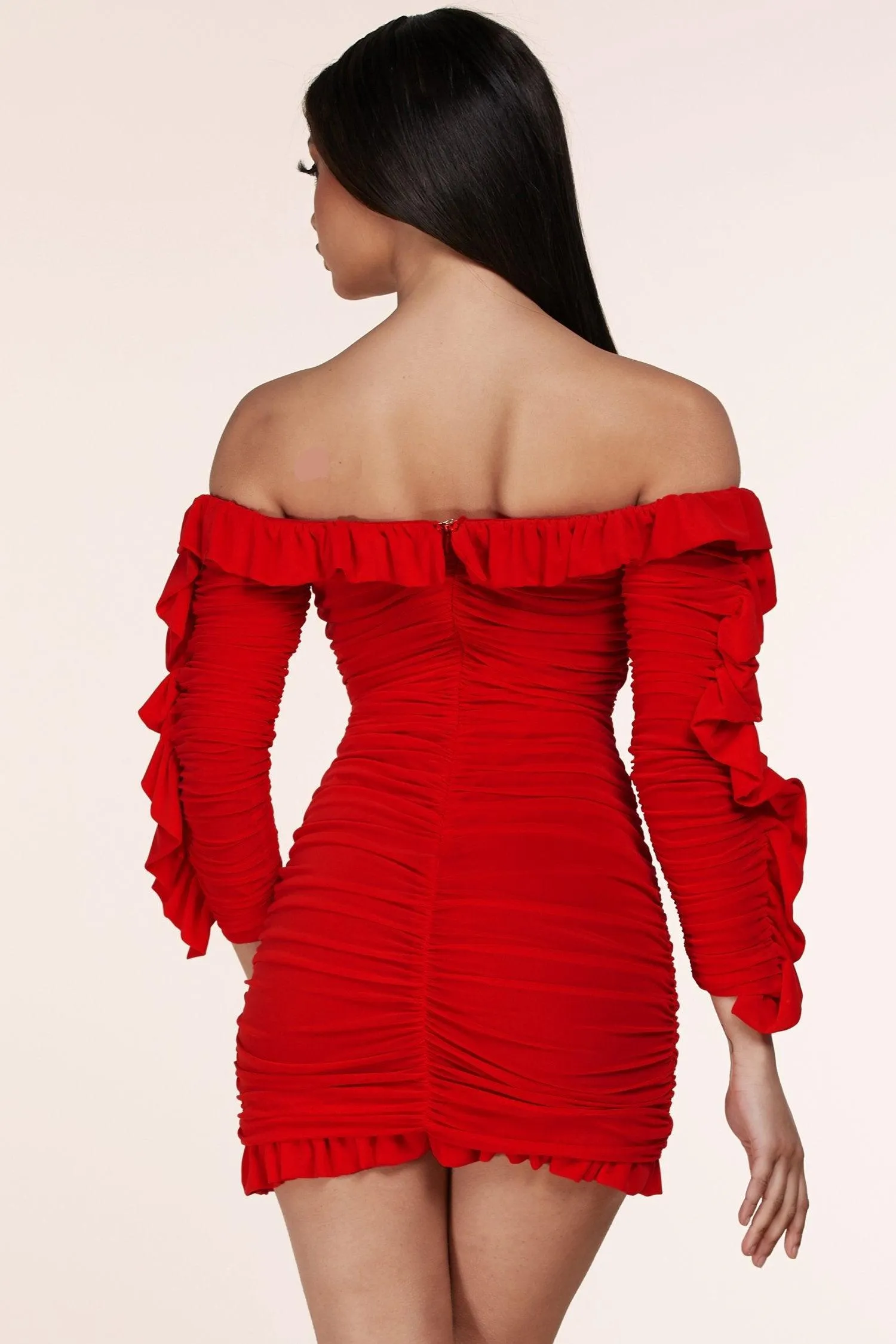 RUSHED BODY CON MINI DRESS