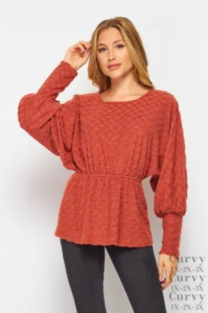 Rust Hacci Block Peplum Hem Top