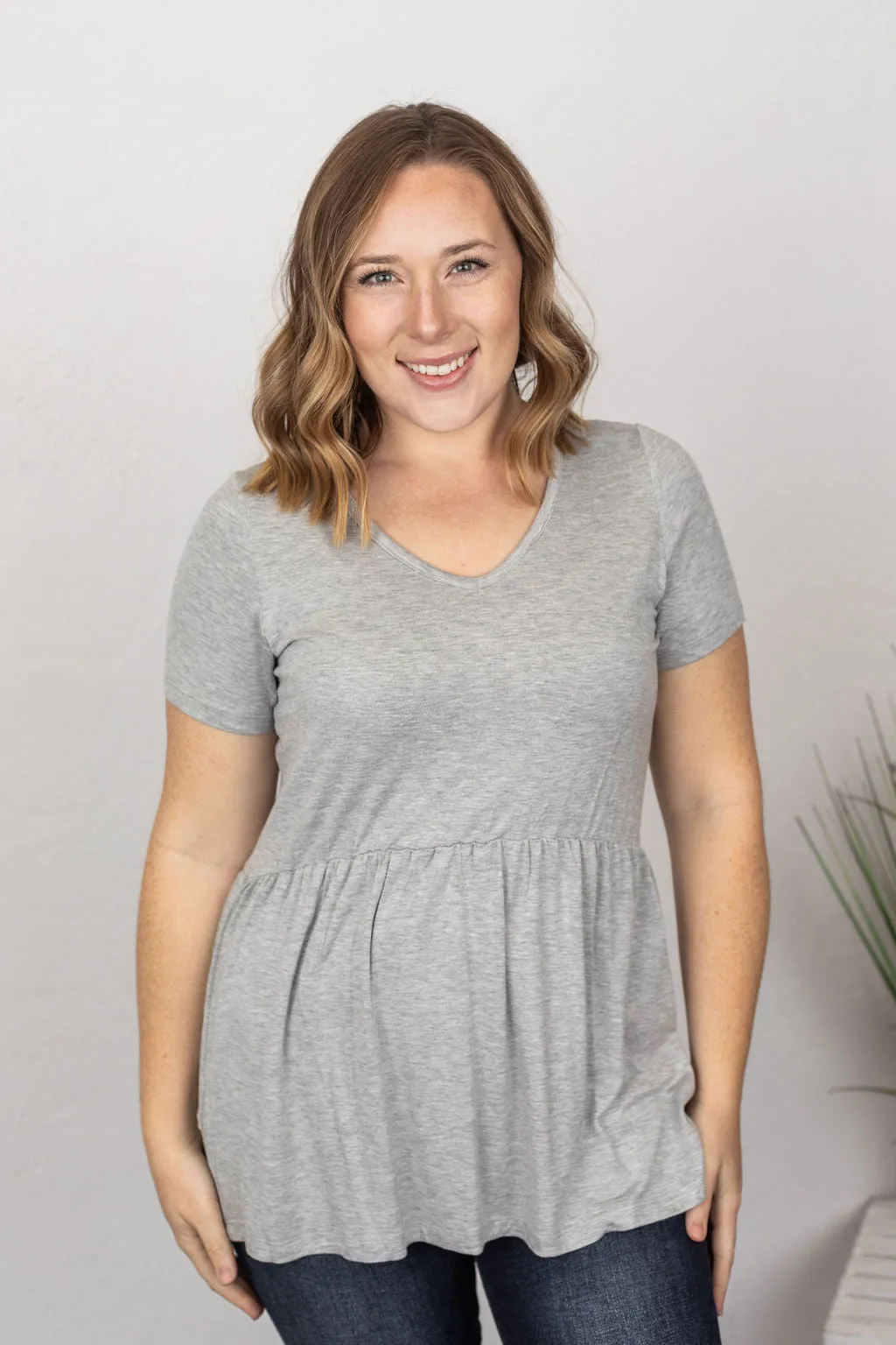 Sarah Ruffle Top - Light Grey