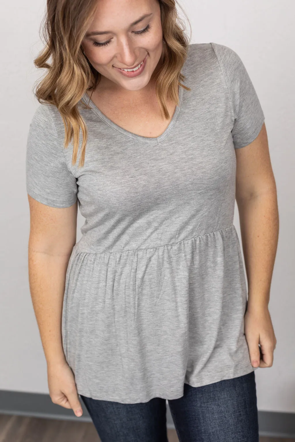 Sarah Ruffle Top - Light Grey